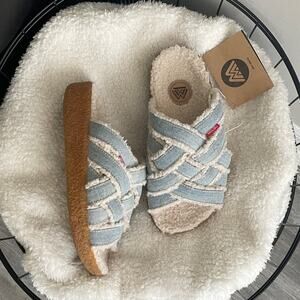 Cozy Blue and Cream Women's Slip-On Sandals